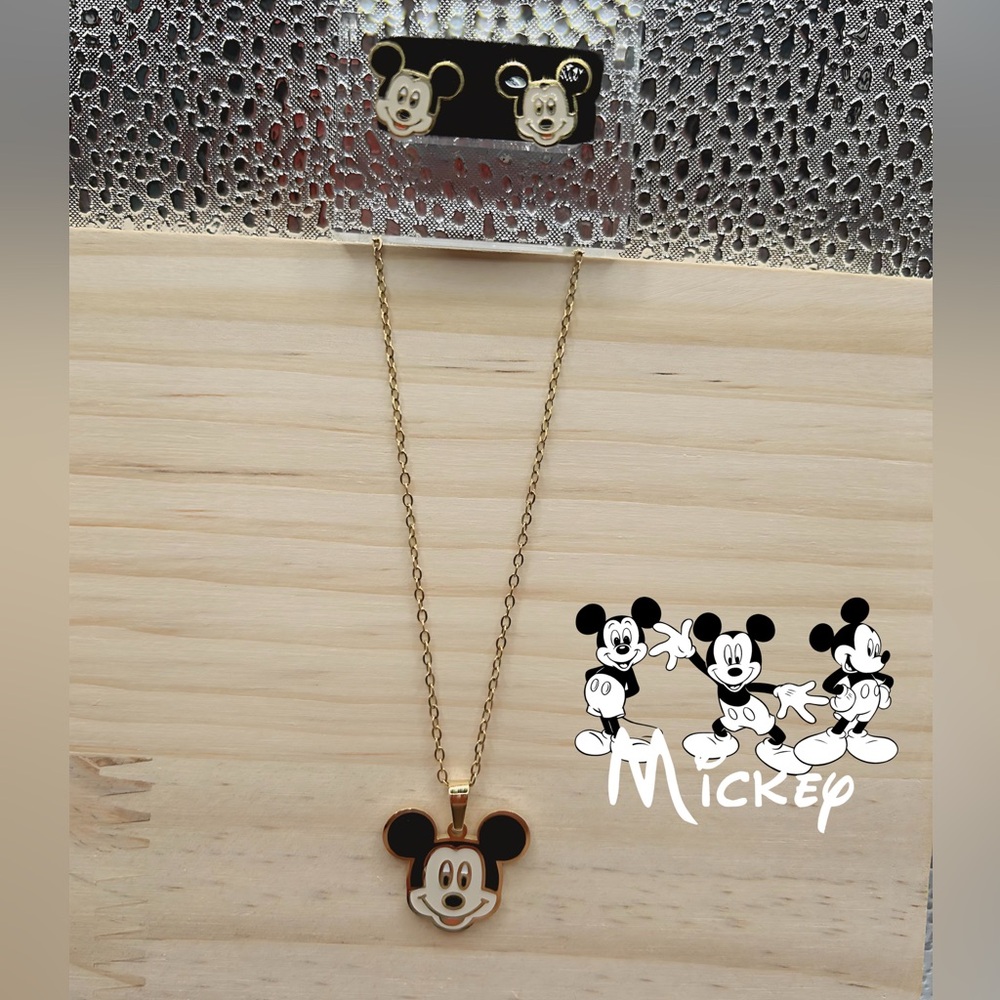 Mouse Gold Necklace and Earring Set steel